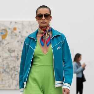 Vintage Nike Track Jacket Teal White Piping 90s Streetwear Size M